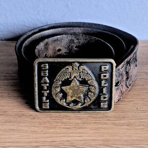 Seattle Police Vintage 1981  Brass Belt Buckle Made USA Anacortes Leather